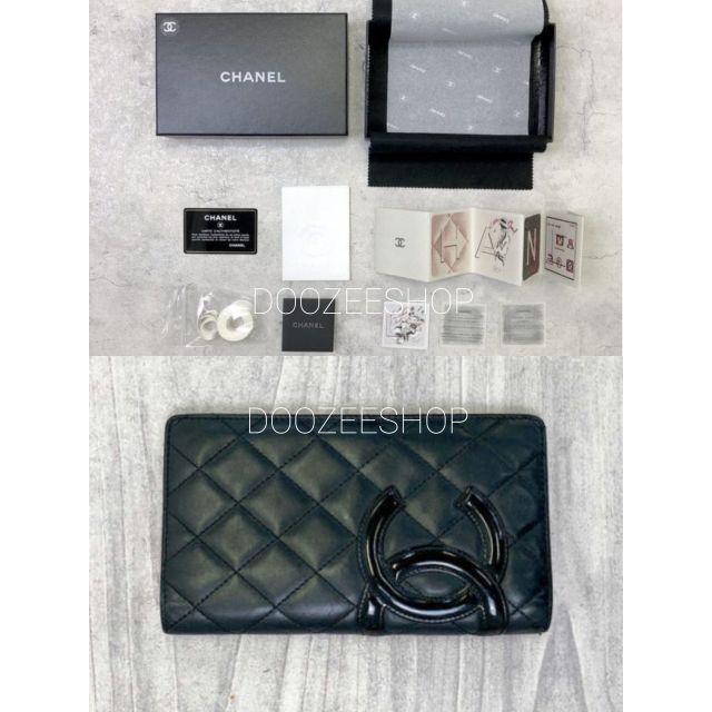 [หมด][Used] กระเป๋าสตางค์ใบยาว Chanel Cambon Long Bifold Wallet หนังแกะ สีดำ หนังแท้ มือสอง ของแท้ สภาพดี ราคาถูกมากค่า