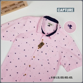 เสื้อเชิ้ตแขนสั้น คอปก ผ้า Oxford ลายคิวปิด สีชมพู มีถึงไซส์ 4XL