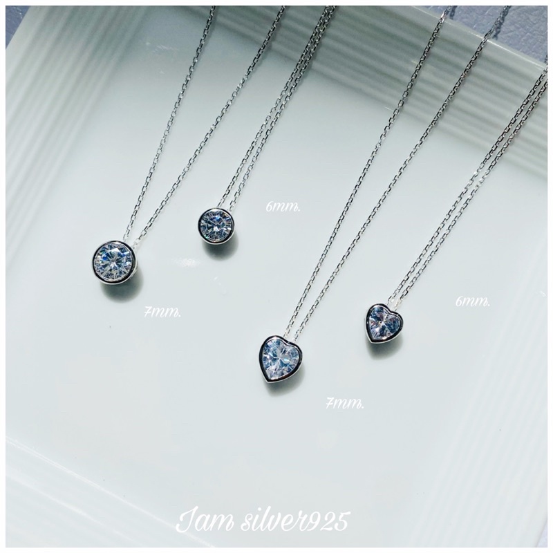 iam silver925 สร้อยคอเงินแท้พร้อมจี้(คล้องสร้อย)รูปกลม round/หัวใจ heart
