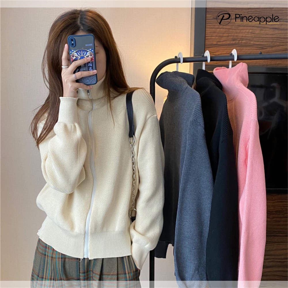 เสื้อกันหนาวคอเต่ามีซิป Zipper Knitted Cardigan 5961