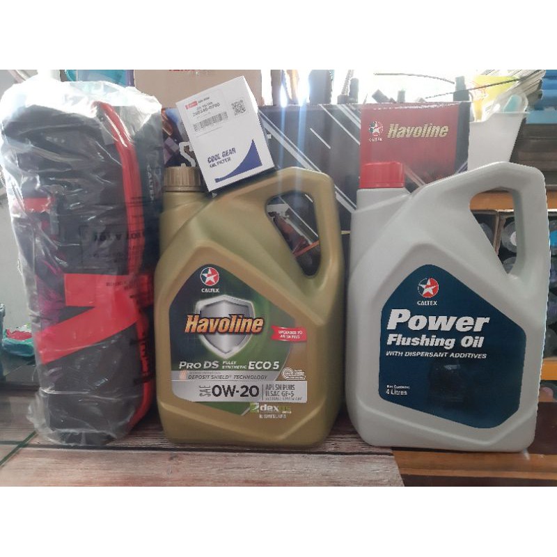 CALTEX Havoline  0W20น้ำมันเครื่องสังเคราะห์100%แถมกระเป๋าฟรี1ใบ+Power Flushing Oil+ใส้กรองน้ำมันเคร