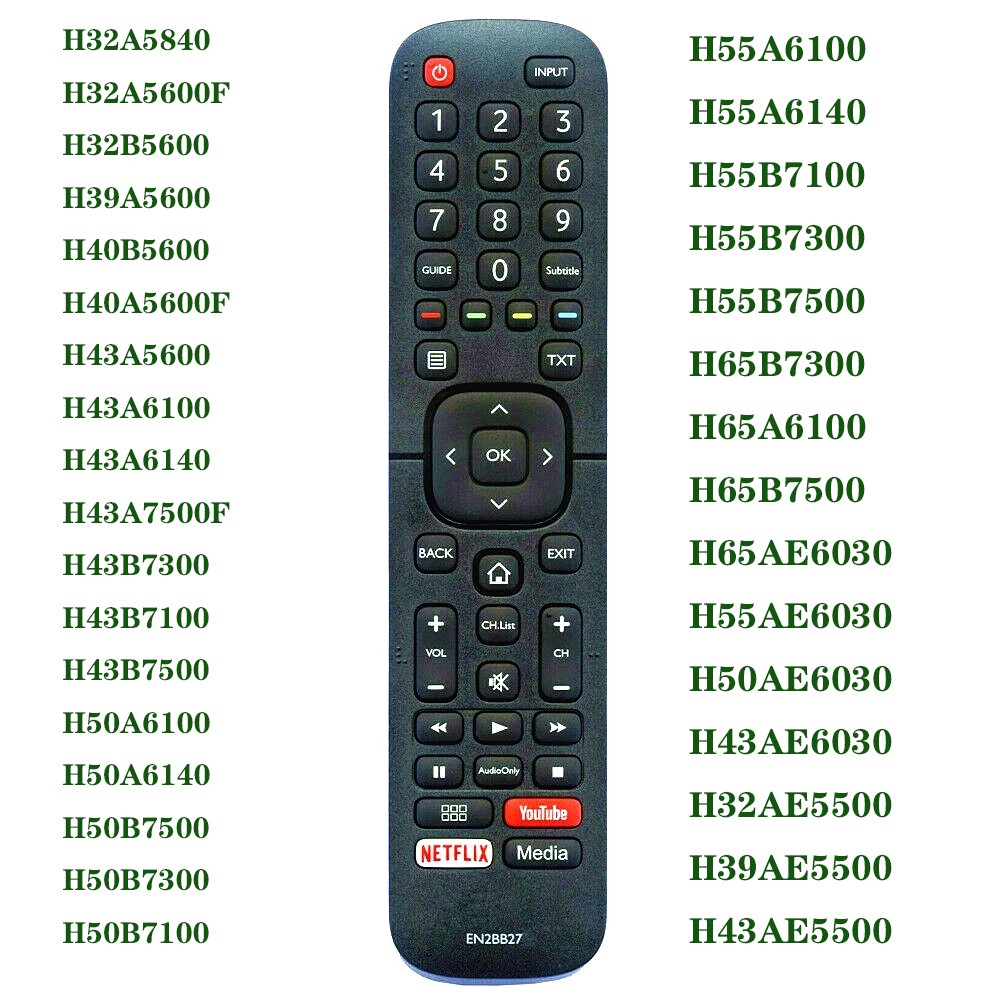 ใหม่ รีโมตทีวี EN2BB27 สําหรับ hisense LCD LED TV H32A5840 H43AE6030 H32B5600 H39AE5500 H40B5600 TV EN2BB27H EN2BB27HB H32A5840 H32A5600F H32B5600 H39A5600 H40B5600 H40A5600F H43A5600 H43A6100 H43A6140 H43A7500F H43B7300 H43B7100 H43B7500 H50A6100