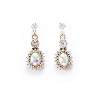 ต่างหูก้านเงิน 925 silver tiny oval with pearl diamond premium earring