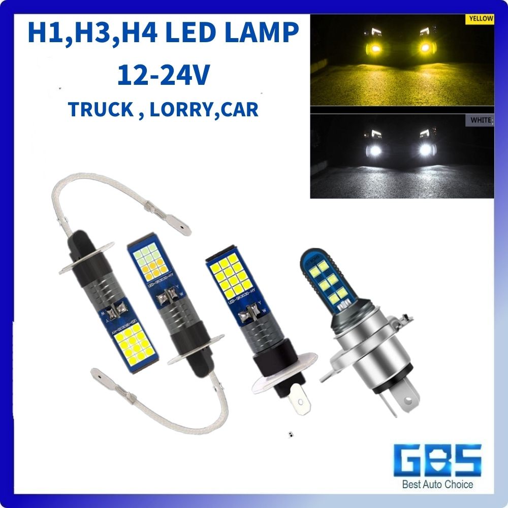GBS รถ LED H1, H3, H4 หลอดไฟ LED SMD3030 สีเหลืองสีขาว 8-80V LED หมอกไฟหน้า LAMPU BUMPER LED SMD H3 