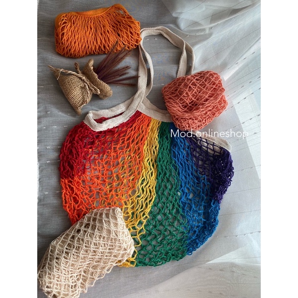 🚚พร้อมส่งทันใจ🌈ถุงผ้าทอ กระเป๋าไปทะเล🌈