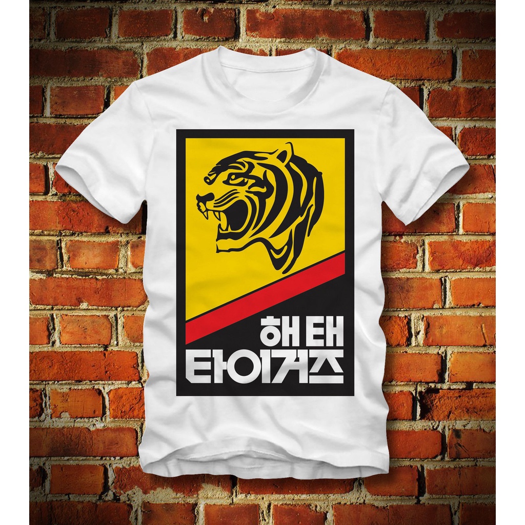 เสื้อยืดผ้าฝ้ายพิมพ์ลายเสื้อยืดเบสบอล พิมพ์ลายโลโก้ Haitai Tigers 1980S Gwangju Seoul แบบเข้ารูป สไต