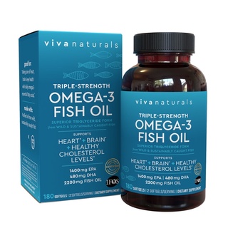 น้ำมันปลาพรีเมี่ยมเกรดฟ่าม่า Omega3 Viva Naturals Fish Oil , 180 Softgelsเม็ด