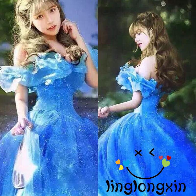 2Y2-2015 New Movie Scarlett Sandy Princess Dress blue Cinderella Costume Adult u287 #9
