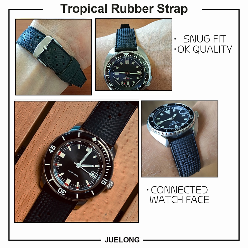 Premium Grade Tropic Rubber Watch Strap 20mm 22mm Black Blue Green Silicone Watch Band Women Men's Watch Accessories