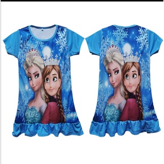 Tarn Shop เสื้อผ้า เสื้อ เดรสเด็ก เด็กผู้หญิง เดรสเด็กผู้หญิง ลาย การ์ตูน เจ้าหญิง สีฟ้า สีชมพู เอลซ่า S M L