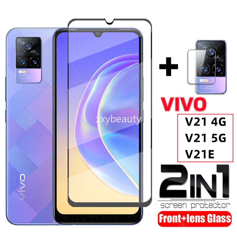 2in1 ฟิล์มกระจกนิรภัยกันรอยหน้าจอ แบบเต็มจอ สําหรับ VIVO V21 4G V21E V21 5G VIVO V 21 4G V21 E