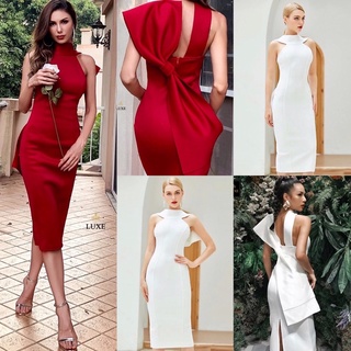 M10 S-XL Dress เดรส คอปีน แขนกุด กระโปรงทรงสอบ เดรสสีขาว ผ้าสคูบ้า ยืดหยุ่น เดรสออกงาน ชุดออกงาน LUXE