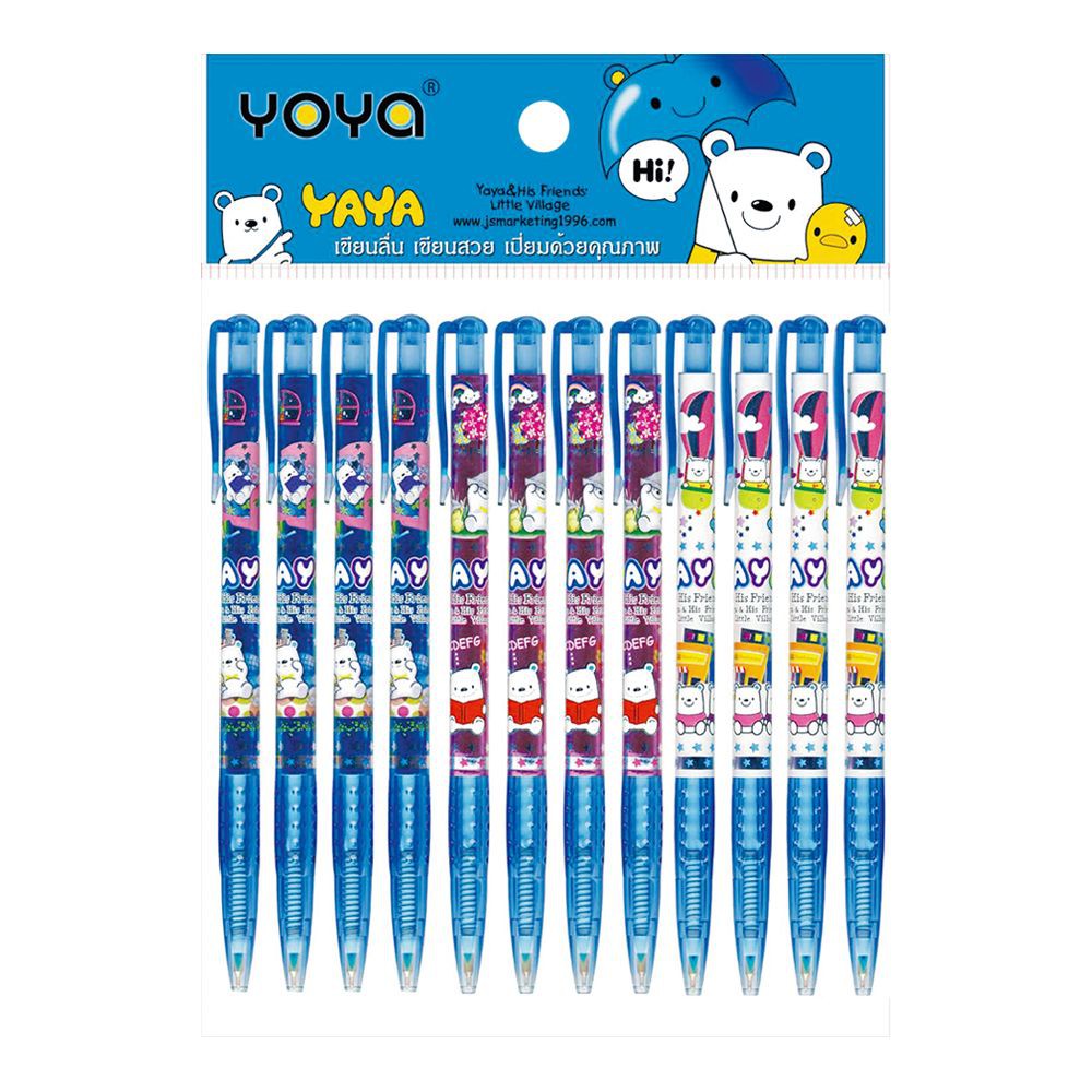 โยย่า ปากกากด 0.38 มม. ลายเกาหลี หมึกน้ำเงิน แพ็ค 12 ด้าม Yoya Push Pen 0.38 mm. Korean Pattern, Blue Ink, Pack 12