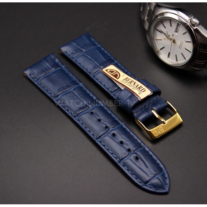 สายนาฬิกาหนังแท้ BERNARD E-546 + Spring Bar จากประเทศอีตาลี เย็บด้ายสี ล็อคแบบนาฬิกา Swiss แข็งแรง ทนทาน