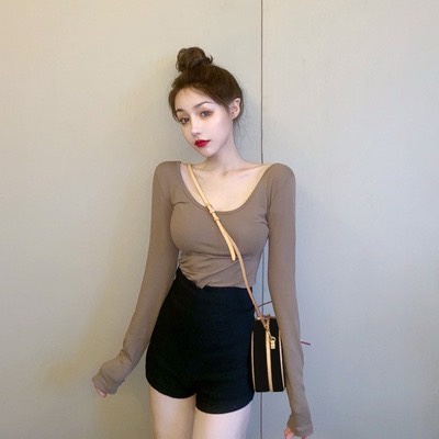 SGH0057 เสื้อเชิ้ตคอกลมแขนยาว ทรงเข้ารูป ด้านหลังเว้ารูปตัว V สวยเซ็กซี่ น่ารัก