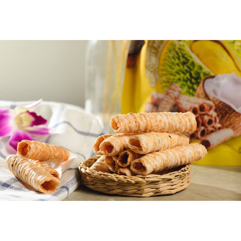 แก้ว ทองม้วนกะทิแท้ รสทุเรียน ขนาด 80 กรัม ( ของฝาก กาญจนบุรี ขนมไทย ขนมกรุบกรอบ ขนมกินเล่น ) - รูปที่ 5