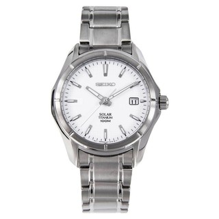 Seiko Solar Mens Watch White/Silver Stainless Strap SNE139P1