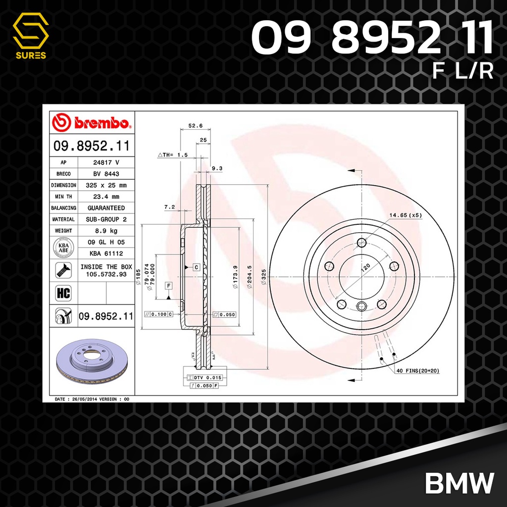จานเบรค หน้า BMW SERIES 3 E46 330i / Z4 E85 98-05 / UV HC ตรงรุ่น BREMBO 09.8952.11 - จาน ดีส ดรัม เบรค เบรก เบรมโบ้ - รูปที่ 2