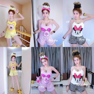 ชุดเซต2ชิ้น เสื้อ สายเดี่ยว โชว์หลัง+กางเกง ขาสั้น