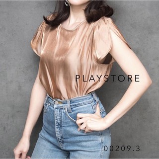 เสื้อ ผ้าสีทองเนื้อเงา แขนสั้นดีเทลผ่าแขน อก34-35” สีทองขับผิวมากๆ