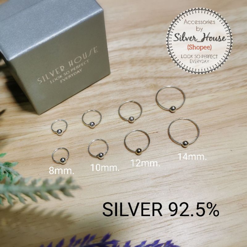 ต่างหูเงินแท้ 92.5% แบบห่วงคล้องตุ้มบอลเกลี้ยง