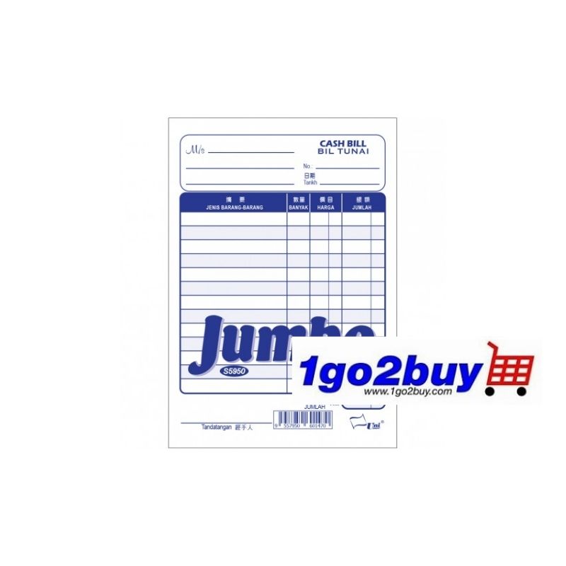 Uni Paper Jumbo Mini Cash Bill Book / Buku Bil Tunai 150s x 1Ply ( S5950 )