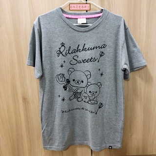 เสื้อยืด Rilakkuma จากญี่ปุ่น ไซส์ M สีเทา ตรงลายสกรีนเป็นกากเพชร อก 36 / ยาว 27 ของใหม่ ซักเก็บอย่างเดียว