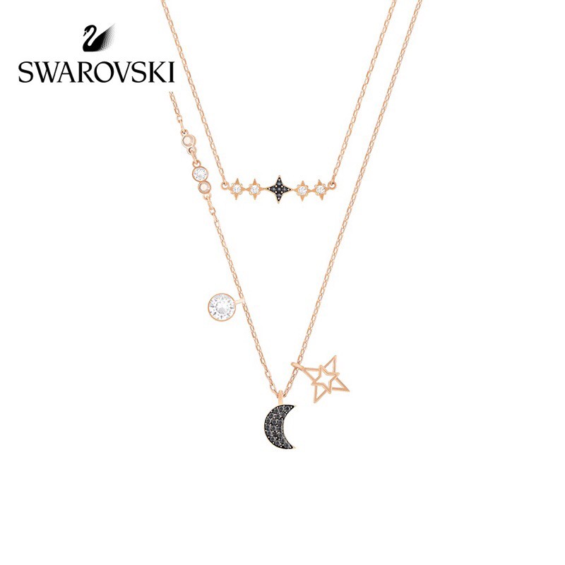 Swarovsk สวารอฟสกี้แวววาวดวงจันทร์ดาวคู่และสร้อยคอแฟชั่นชุดสร้อยคอแฟชั่นส่งแฟนของขวัญ星月双层项链
