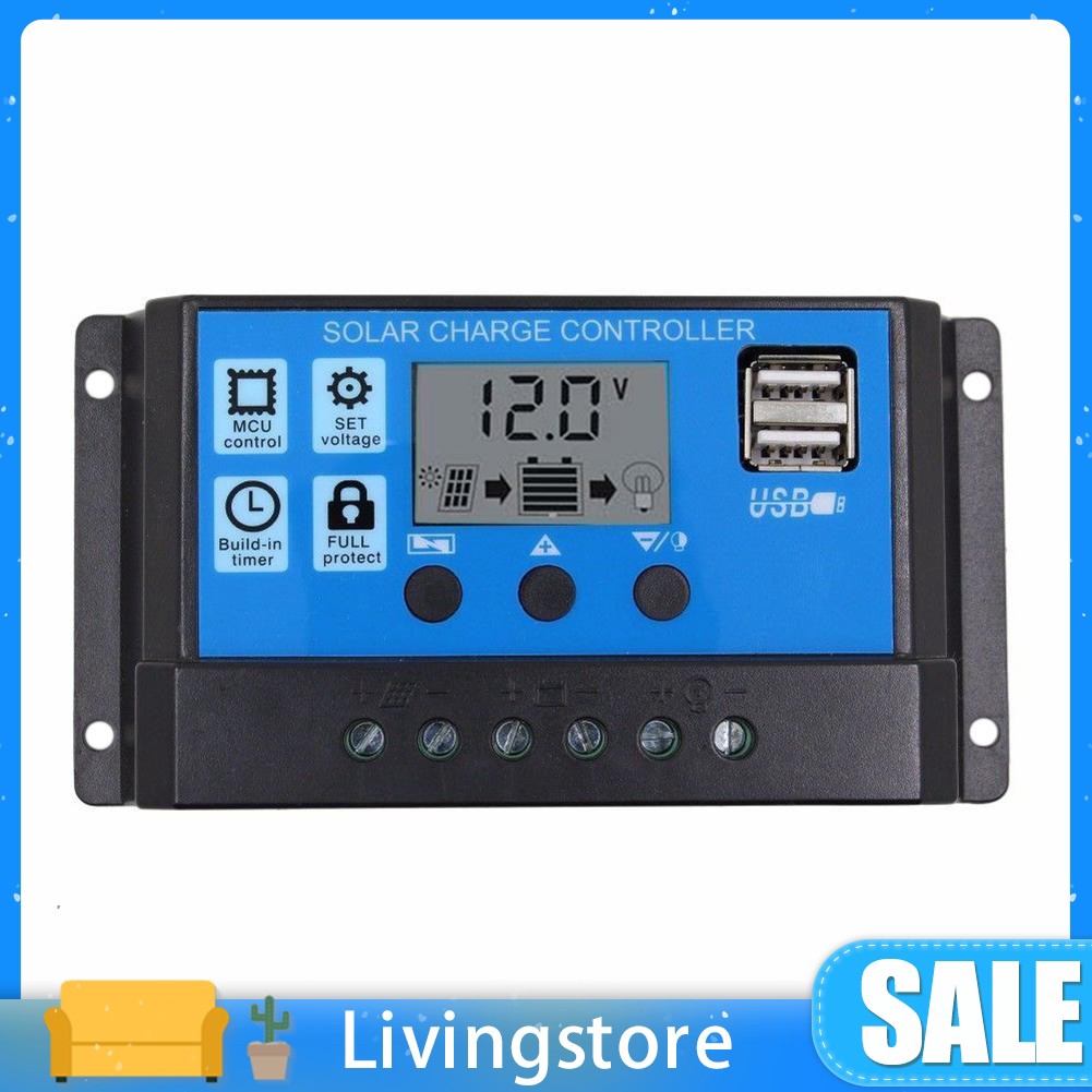 12 V / 24V LCD Auto Work Solar Charge Controller PWM Dual USB Output ...