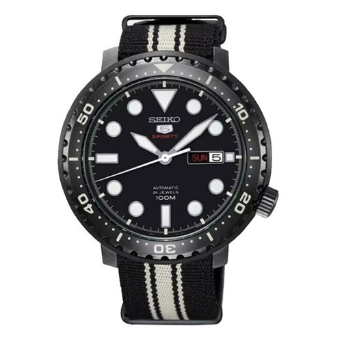 Seiko 5 Sport Automatic Men Wacht นาฬิกาข้อมือผู้ชาย สายผ้า รุ่น SRPC67K1 (สีดำ)