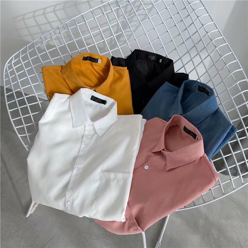 🔥สินค้าพร้อม🔥เชิ้ตผู้ชายแขนสั้น เสื้อเชิ้ตสีพื้น