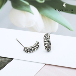 🎁ต่างหูเงินแท้ 92.5% ตัวโค้ง10มิล ติดพลอย Swarovski ต่างหูผูหญิง ต่างหูเงินแท้100 Major Silver  :  C-Cur-10L
