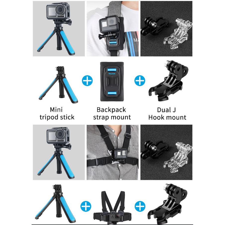 Telesin Dual Head J-Hook QUICK RELEASE Adapter Base for GoPro HERO 13 12 11 ACTION 5/4/3