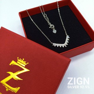 ZignJewelryสร้อยคอเงินแท้925 NP0002ประดับด้วยเพชรสวิส