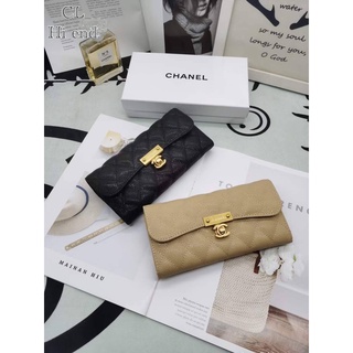 กระเป๋าสตางค์ผู้หญิง CHANEL ใบยาว Hi end มีช่องซิปด้านใน หนังคาเวียร์