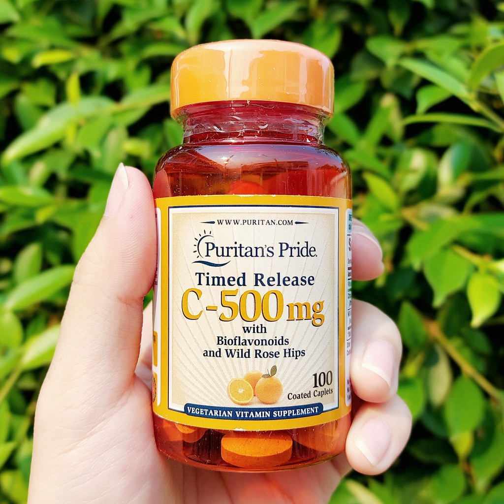 วิตามินซี Time Release Vitamin C-500 mg with Bioflavonoids & Rose Hips 100 Capletsb (Puritan's Pride®)
