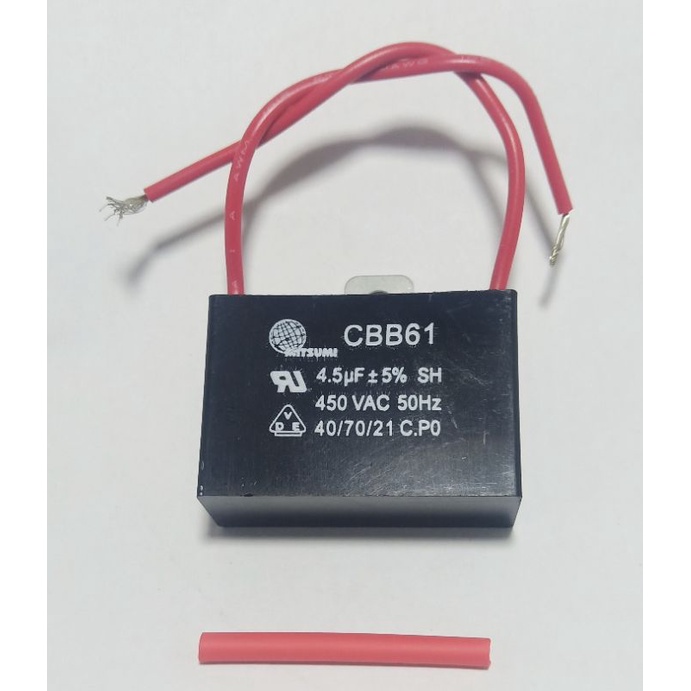 คาปาซิเตอร์พัดลม 4.5uf/450v  (แถมท่อหด1เส้น ยาว4ซม.) แค็ปพัดลม capacitor capพัดลม cพัดลม4.5uf/450v