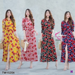 GN15354**รบกวนสอบถามstockก่อนสั่งซื้อจ้า**  แม็กซี่เดรสแขนยาวกระดุมหน้าลายดอก Dress