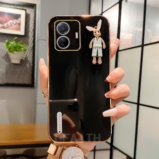 New เคสโทรศัพท์ Vivo T1 5G / T1x 4G / Y33T / Y21T / Y33s / Y21s / Y21 2022 Luxury TPU Soft Case Plating with Cute Crystal Rabbit Lens Protection Cover เคส VIVOT1 VivoT1X