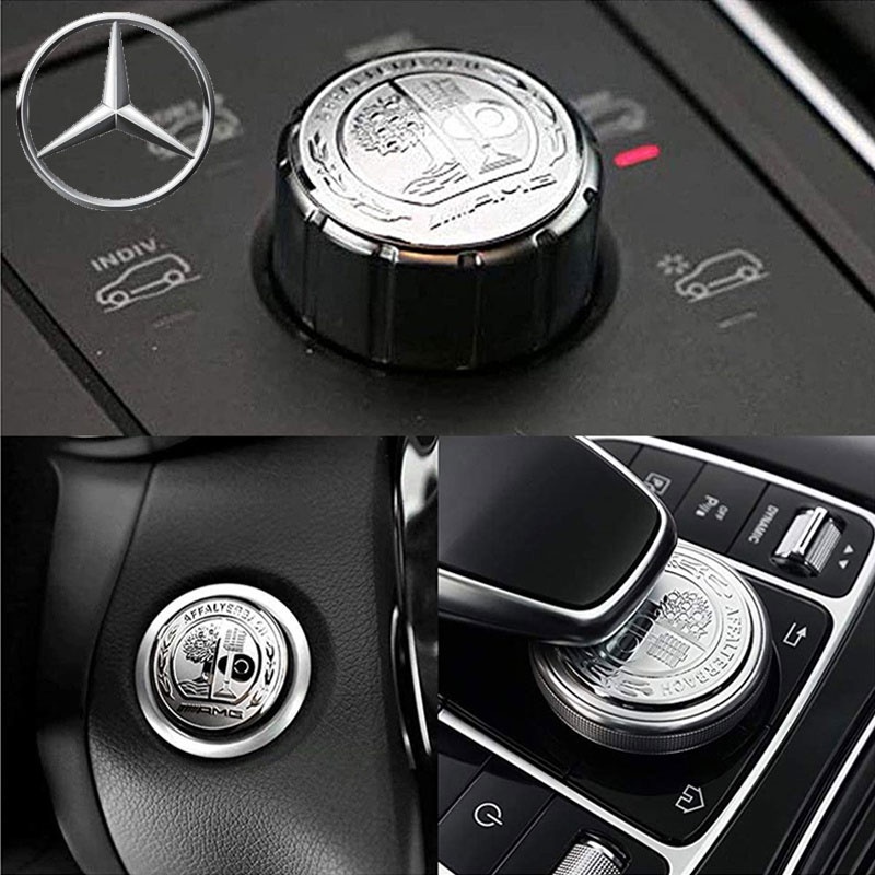 1PCS ภายใน Auto Start เครื่องยนต์ปุ่มจุดระเบิด Key Knob มัลติมีเดียควบคุมสติกเกอร์สัญลักษณ์สําหรับ AMG Mercedes Benz ABC GLA CLA GLE ML GL Class