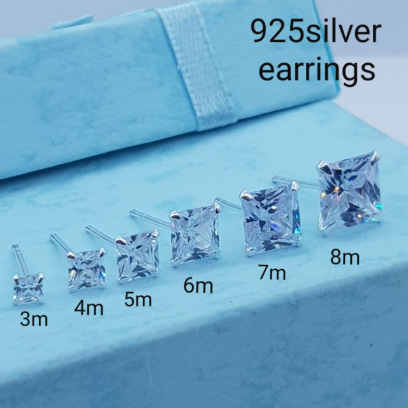 (ทรงสี่เหลี่ยม)ต่างหูเงิน 925 subang telinga perak tulen