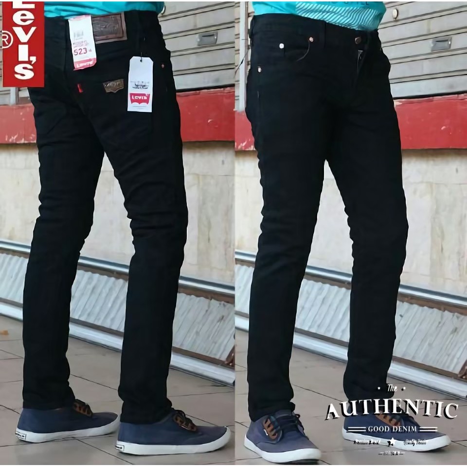 Hitam กางเกงยีนส์ทรงดินสอผู้ชาย lepis สกินนี่ยืด Authentic Good Good Denim nice Super Black