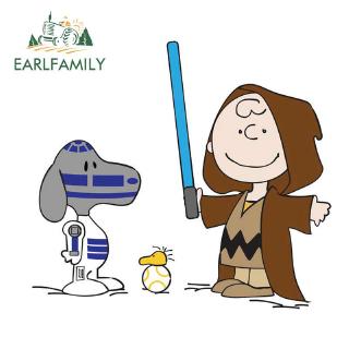 Earlfamily สติกเกอร์ไวนิล ลายการ์ตูน Snoopy Peanuts Star Wars กันน้ํา กันรอยขีดข่วน ขนาด 13 ซม. x 11.5 ซม. สําหรับติดตกแต่งรถยนต์