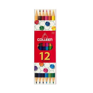 สีไม้ ดินสอสี สีไม้คอลลีน 2 หัว Colleen 6 แท่ง 12 สี ดินสอสีไม้ สีสด ระบายนุ่ม ไม่หักง่าย (1กล่อง) คอลีน สีคอลีน
