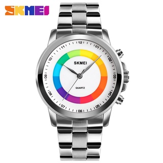 SKMEI Fashion Simple Men Quartz Wristwatches Colorful Dial Waterproof Quartz Watches LED Light Men Watch relogio