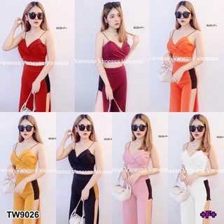 TwinsShopVip💗พร้อมส่ง TW9026 Set เสื้อสายเดี่ยว + กางเกงขายาวผ่าข้าง