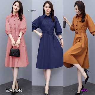 17129 Dress เดรสกระดุมอก + สายรัดเอว Dress with buttoned chest + waist strap