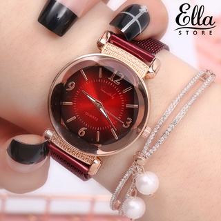 Ellastore123 นาฬิกาข้อมือควอตซ์ หน้าปัดกลม ไล่โทนสี ตัวเลขโรมัน ป้องกันการกัดกร่อน สําหรับนักธุรกิจ