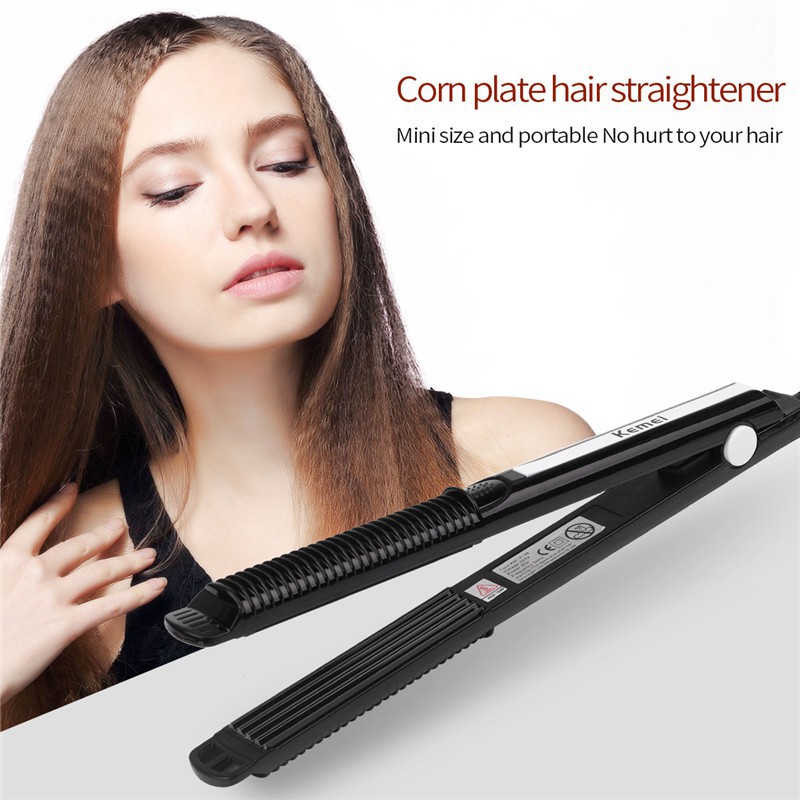 Kemei เซรามิคผมลูกฟูก Curling Iron Hair Straightener Crimper ปรับอุณหภูมิ Curler ผมคลื่นลูกฟูก