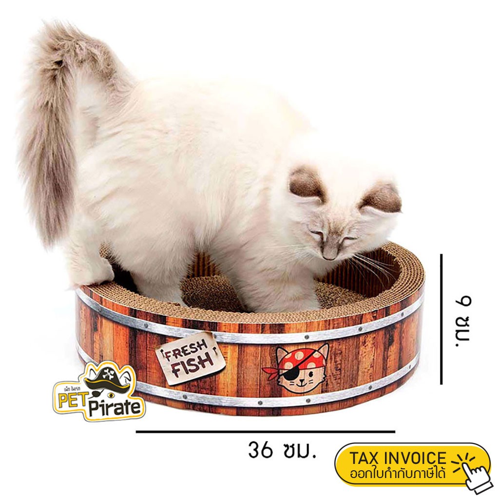 Catit ที่ลับเล็บแมว ของเล่นแมว​ ถังไม้โจรสลัด [ขนาดเล็ก] แมวนอนได้ ฟรี! ผงแคทนิป ที่ฝนเล็บแมว ที่ข่วนเล็บแมว​ กล่องลับเล็บ